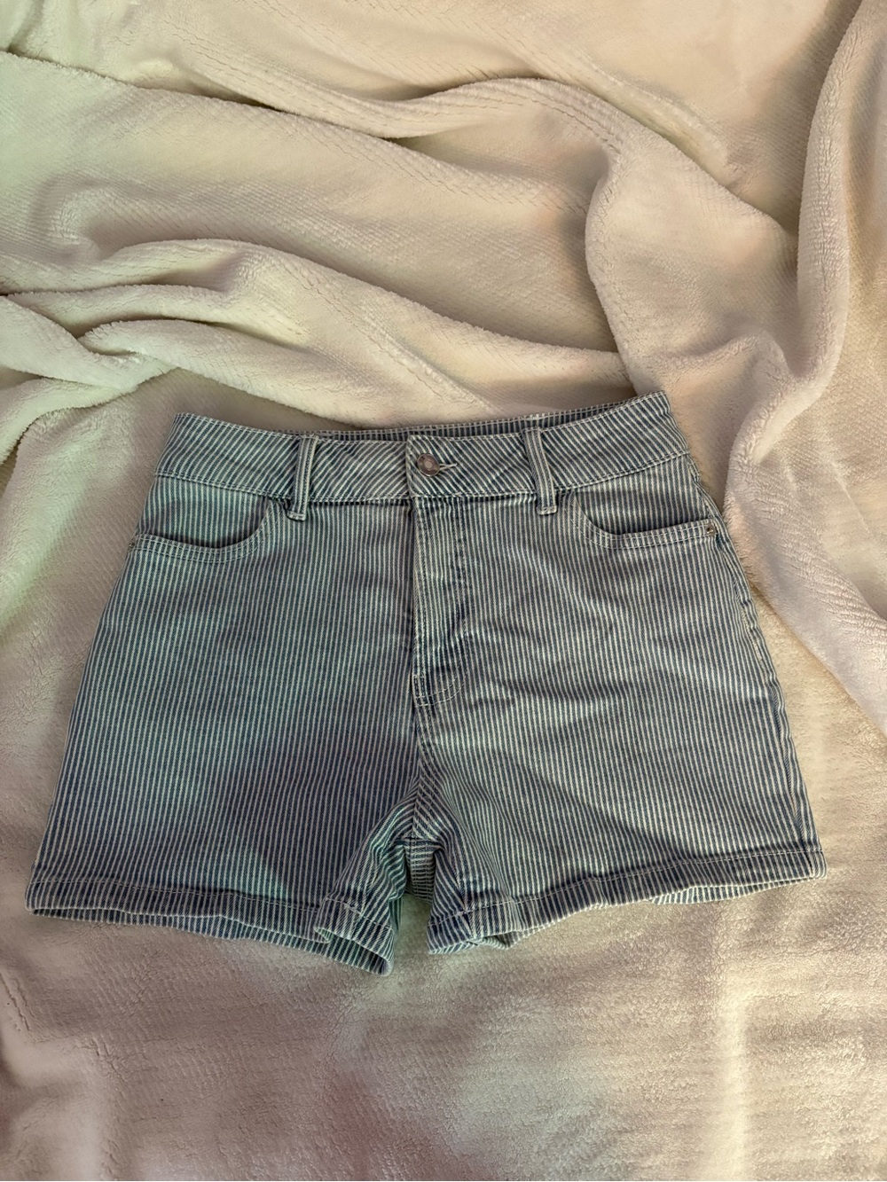 Blue & White Pinstriped Jean Shorts
